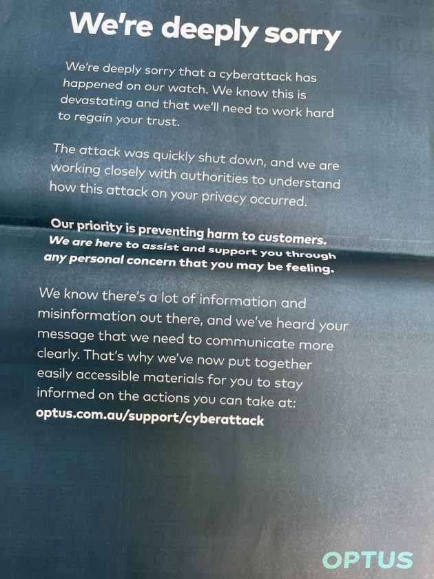 Optus sorry the Weekend Australian oct 1 2022