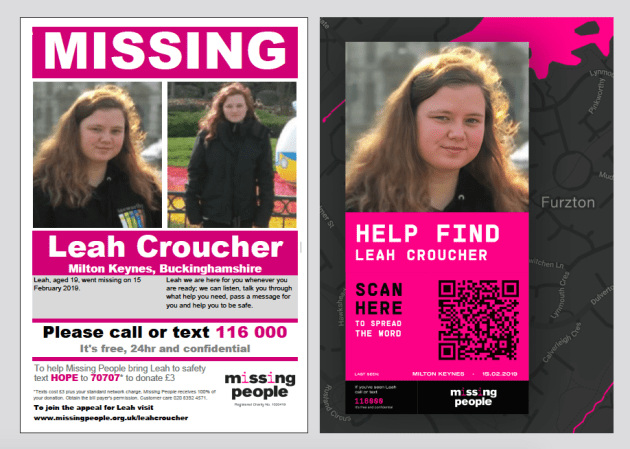 Leah's Old vs New Missing Person Poster