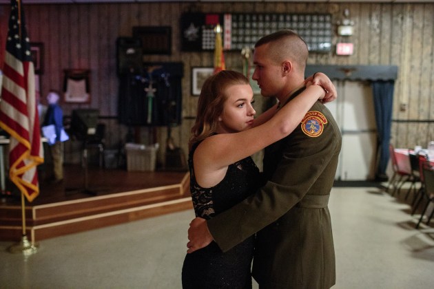 Garett dances with his girlfriend at the Young Marines annual ball, in Hanover, Pennsylvania, USA. Young Marines, a patriotic education program, has 10,000 students nationwide and focuses on youth development in such areas as citizenship, patriotism, and drug-free lifestyle. © Sarah Blesener