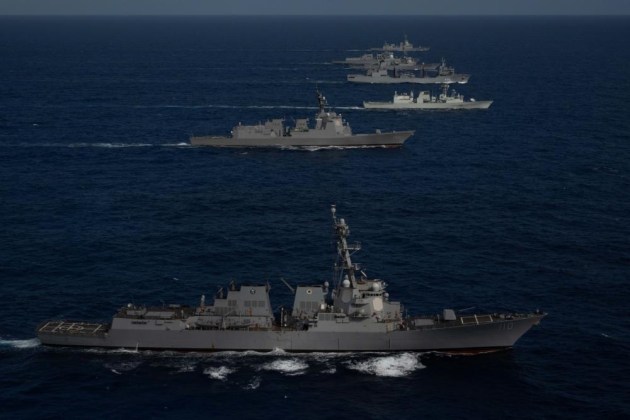 Multinational ships sail in formation during Pacific Dragon 2022, hosted by US 3rd Fleet. (US Navy)