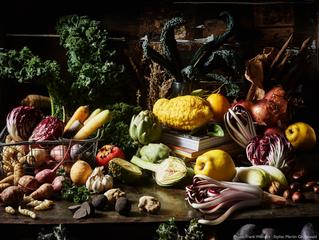 Food Stylist Award, Stylist: Martin Grünewald, Photographer: Frank Weinert. Germany, 'winteropulenz - Winter opulence' - sumptuous still life of winter vegetables and fruit/calendar project.