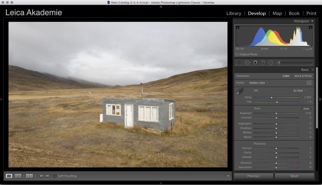 The image as shot in raw. This was taken at the Nevis Valley near Queenstown, NZ, and whilst the sky is reasonably dramatic, the hut and surrounding grass are flat and a bit ‘meh’.