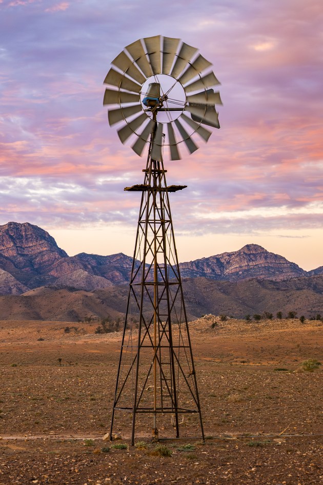 This windmill in the Flinders Ranges helps to show how different shutter speeds affect motion blur. The shutter in the first image is set to 180 degrees and shows some motion blur in the turning blades. In the second image, the shutter is ‘over cranked’, which means that the shutter is set faster than the 180 degree rule, meaning that there is no visible motion blur. This image in video will not look as natural as the first image.