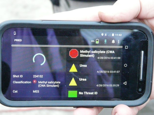 An explosive detection technology linked to a mobile app was demonstrated by EPE recently. Credit: ADM Patrick Durrant
