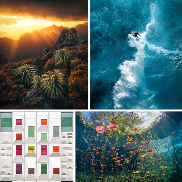 Winners of The Landscape Awards 2024 (clockwise from top left): Ben Chubb (Lansdcape category), Tim Burgess (Aerial category), Talia Greis (Seascape category), Susi Nodding (Urban category).