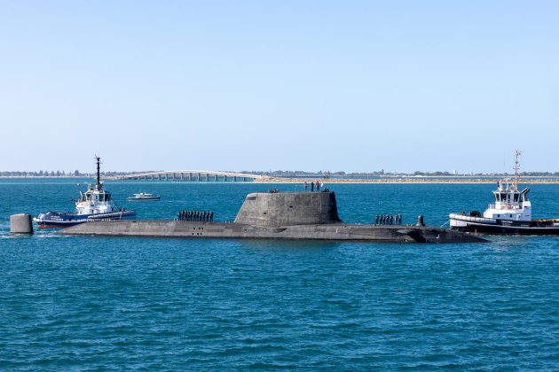 The Astute-class submarine HMS Anson arrives at HMAS Stirling in Western Australia for a scheduled Submarine Maintenance Period (SMP).

Credit: Defence