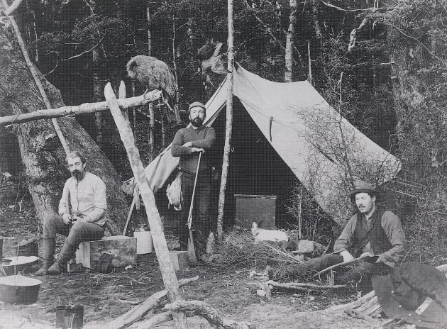 Mackinnon's Basecamp at head of Lake Te Anau, Oct 1888. Photo: Hocken Library