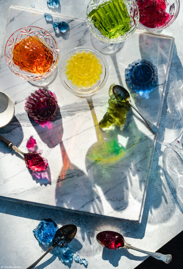 Food Influencer, 3rd, Claudia Anton, Australia. Rainbow Jelly Mess.	An image of jelly chaos where the reflections and shadows of jelly in all stages of consumption merge to create a spectrum of rainbow colours.