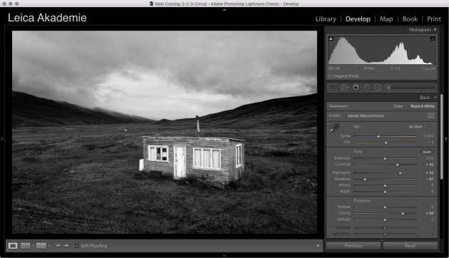 The final touches are done back in the Basic Pane where I have boosted the Highlights to add contrast to the sky, darkened the Shadows (the grass in this case) to make the hut stand out more, then added some overall Contrast and Clarity for the same reason. There is a graduated filter over the sky adding some Clarity to make the sky textures more obvious, and I might add a subtle post-crop Vignette to complete the job.