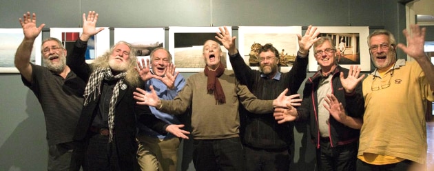 Michael and friends at a recent gallery show. From left: Michael Silver, Jeff Moorfoot, Bruce Postle, Andrew Chapman, Colin Abbott, David Johns, unidentified man.