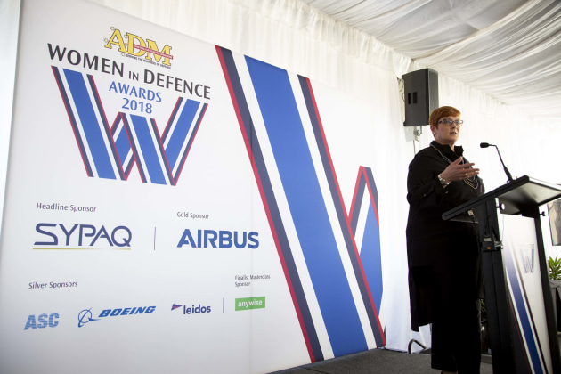 Minister for Defence Marise Payne speaking at the gala awards.