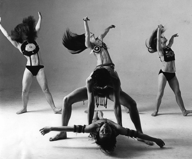 'Bush Ritual' (1970) choreographed by Elizabeth Cameron Dalman. Dancers (in background) Judith Haines, Cheryl Stock, Michelle Smith (in foreground) Roc Ta-peng Lei, Geoffrey Cichero. 
Photo: JAN DALMAN