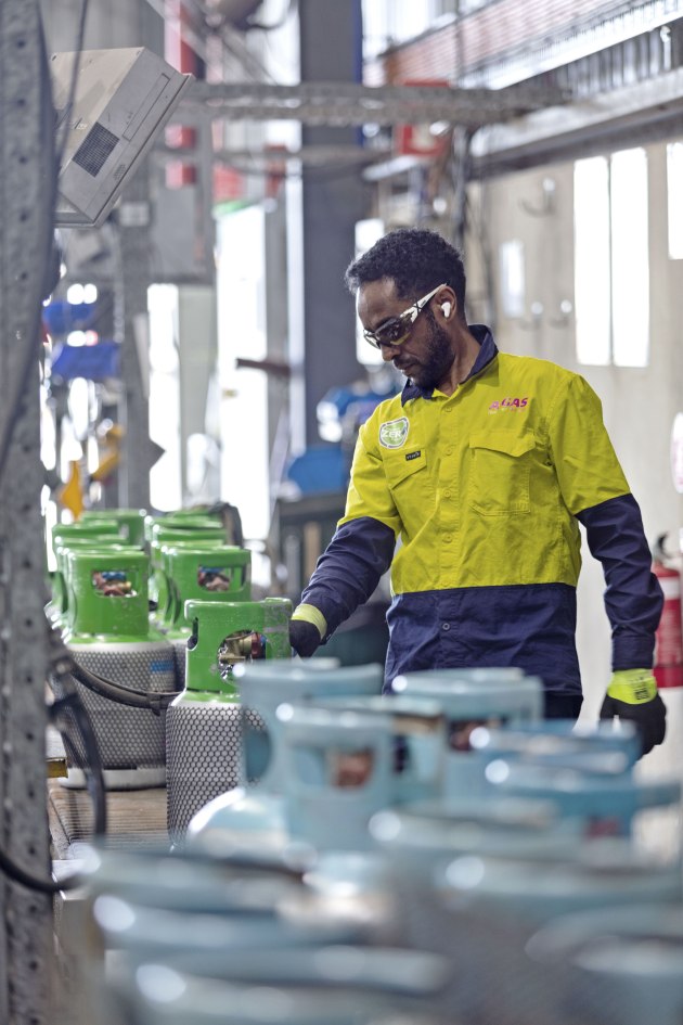 Filling cylinders at A-Gas