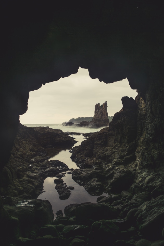 Cathedral Rock from inside a cave.