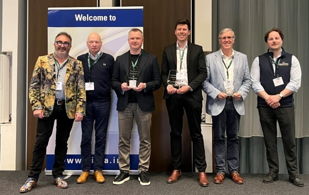 (L-R) Dr Russell Sion (CEO, Jenton Dimaco), Clive Stephens, Oleg Rutkowski, Romain Futsch, Aldous Hicks and Sam Murphy - winners of the AIPIA Brand Challenge 2026. Amsterdam, 21 May 2026.
