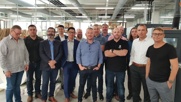 All4Labels: Aussie and Kiwi printers with Mark Daws (centre blue shirt) at the Hamburg site