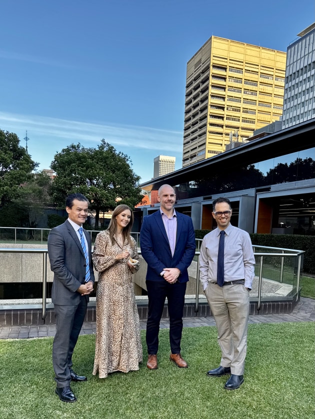 NSW Minister for Innovation Anoulack Chanthivong, event host and Animal Justice Party representative Emma Hurst, Magic Valley CEO Paul Bevan, and NSW Treasurer Daniel Mookhey.
Source: Magic Valley