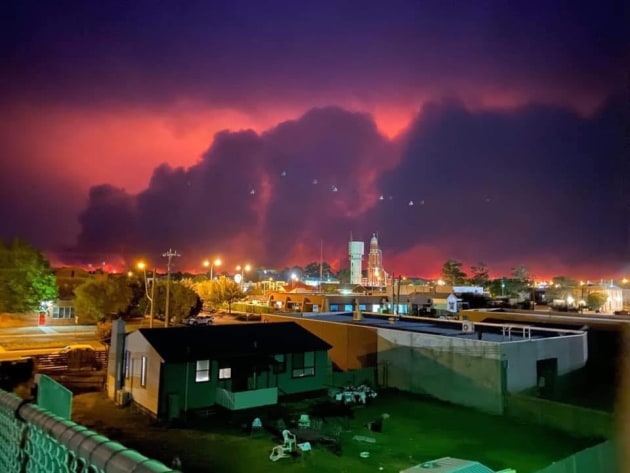 Smoke rises above Bairnsdale, East Gippsland, Victoria.