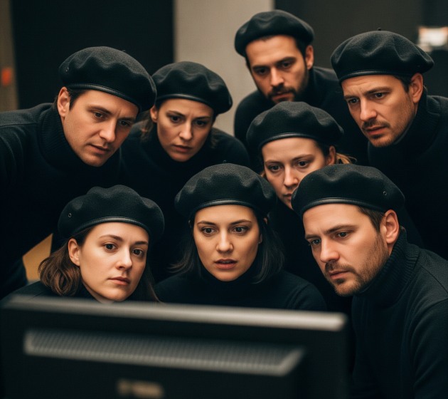 A big bunch of beret wearing creatives displaying consternation about being replaced. AI image by Tim Levy.