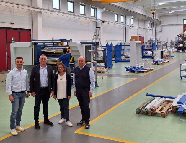 At the Bimec facility: (l-r) Davide Bottoli, Bimec; Mark Daws, Currie Group; Elena Bottoli and Massimiliano Vesco, Bimec.