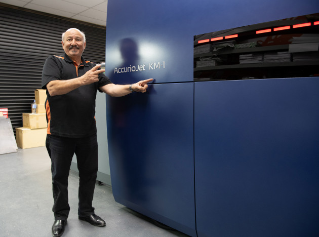 Digital B2 inkjet: Imagination Graphics owner Emmanuel Buhagiar with the new Konica Minolta Accuriopress KM-1