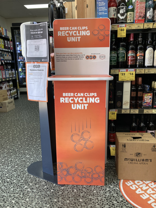 Customers can now recycle used can clips in collection units at BWS and Dan Murphy’s stores.