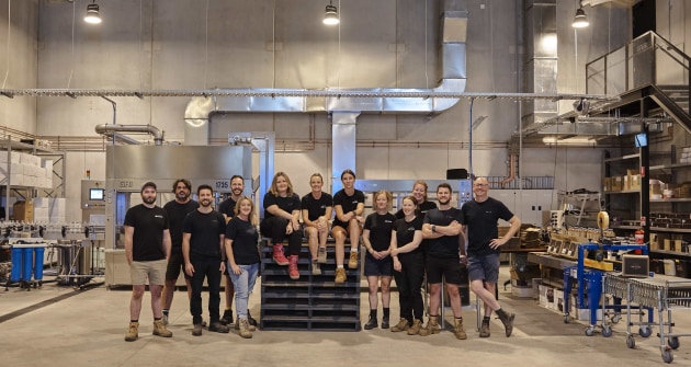Four Pillars co-founder and distiller Cameron Mackenzie and his production team are sitting pretty in their new bottling area (Image credit Anson Smart)