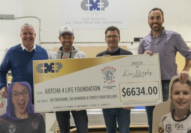 Charity support: Clark Murphy Print donates $6634 to Gotcha4LIfe from its Fan In The Stand project for the NRL