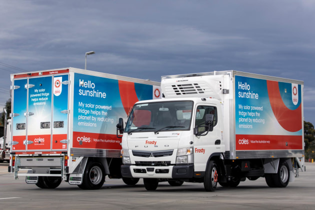 Coles is trialling a fleet of delivery vans with solar-powered and battery operated fridges. Image: Coles Group