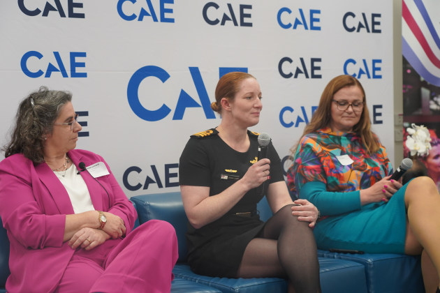 ADM’s Associate Publisher, Kylie Leonard; Professor Anna Paradowska from The University of Sydney and Commander Siobhan Sturdy, CSM, Royal Australian Navy, Deputy Director Nuclear Submarine Workforce Development. Marketing and Communications Manager –Indo-Pacific, CAE Defence & Security, Anna Moran, served as master of ceremonies. 
Credit: Kirra Davey