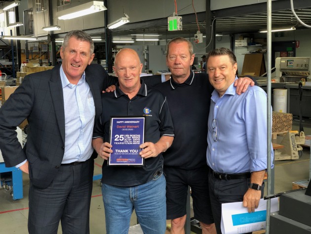 25 years: Dave Chaplin, Dave Weinart, Colin Georgeson, and Sandro Maio
