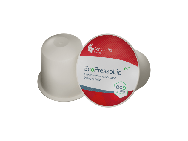 The paper-based EcoPressolid by Constantia Flexibles is affixed to the capsule made of a compostable polymer by Greiner Packaging.