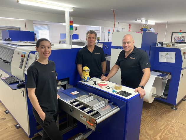 Zero to 40 per cent of business: With the Epson Surepress at Rotaprint are (l-r) Amy Inglis, Alan Haverson, and Danny Bogatie