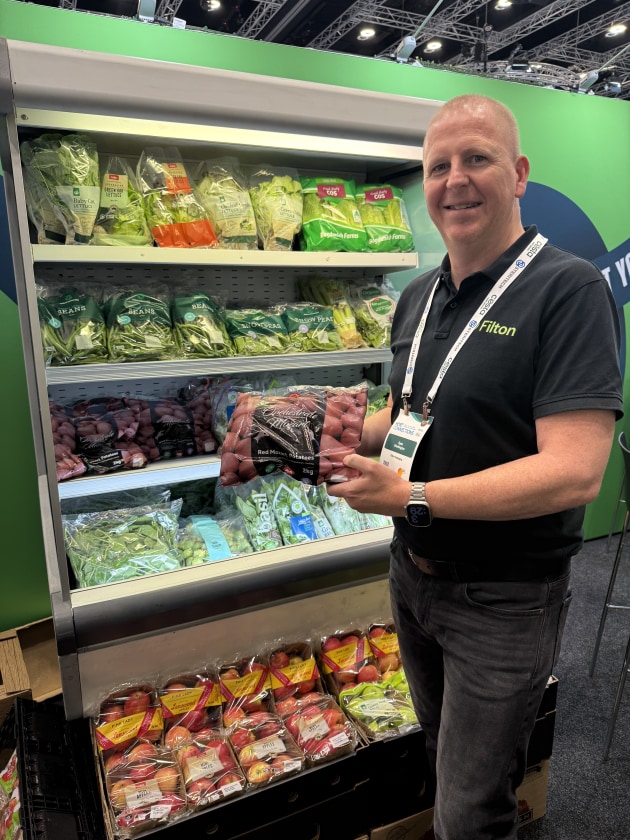 Filton co-founder Ryan Worthington with a potato bag printed on the company's new Bobst press.