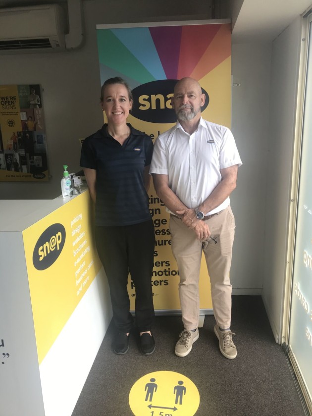 Stepping up: Fiona Atkins succeeds Ian Briskie as owner of Snap Print, Brendale