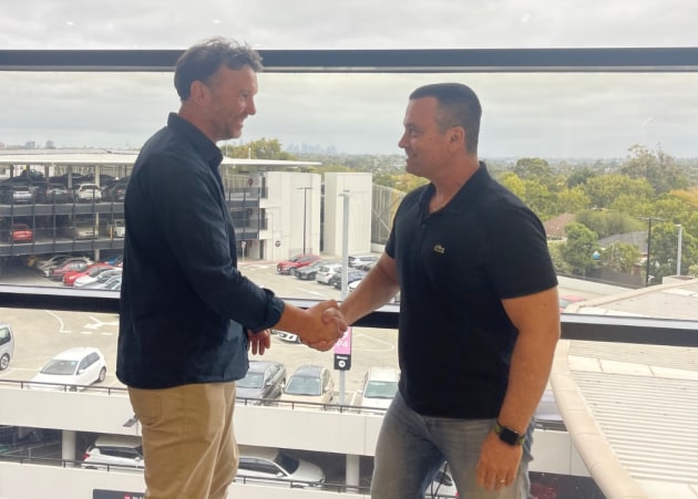 Blue Dinosaur brand owner, Forbidden Foods, says a new deal with contract manufacturer, Edenvale Foods, to produce the brand will unlock “significant growth opportunities” for the company. L-R: Edenvale Foods Founder, Stuart Picken, and Forbidden Foods CEO Alex Aleksic