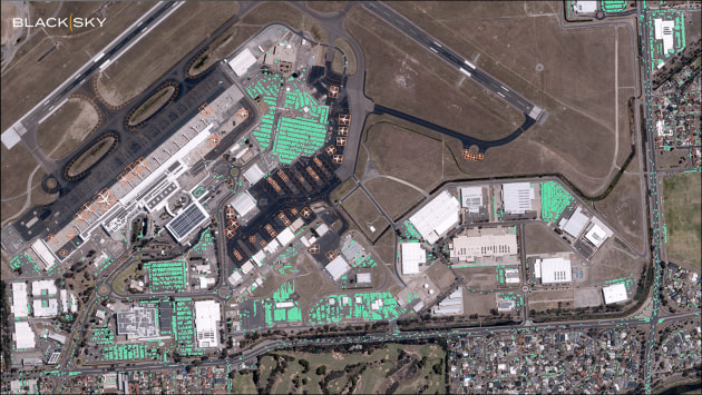 Aircraft and vehicle automatic detections | Adelaide Airport, Australia | 13 December 2025.
Credit: BlackSky