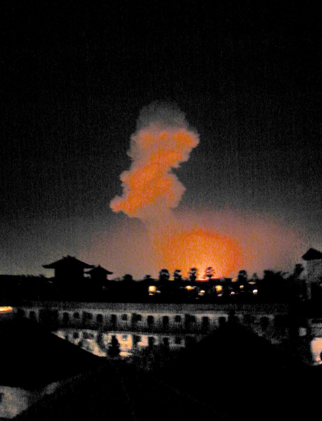 This image from 12 October 2002 shows the explosion in a popular nightclub in the tourist district of Kuta in Bali which killed at least 25 people, including 10 foreigners. More than 125 victims were rushed to hospital, 15km from the blast site in Denpasar. Credit: STR/AFP via Getty Images/Supplied