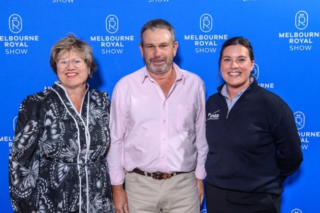 L-R: Jo Stewart & Craig Stewart from The Gourmet Goat Lady andAngelica Pickup, Project Manager - Food Innovation at MLA. (Image: MLA)