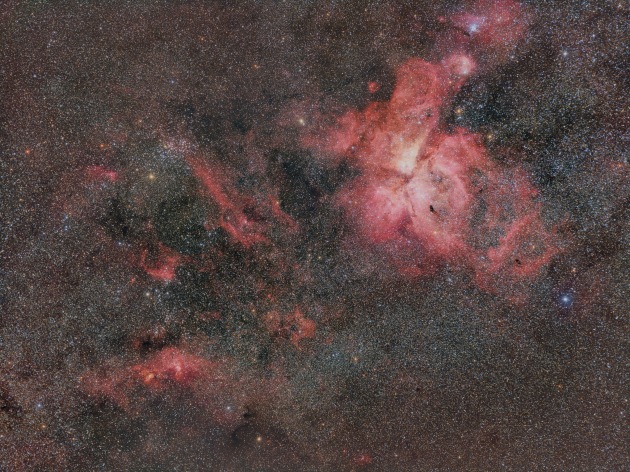 © Logan Nicholson. ZWO ASI1600MM-Cool camera, Samyang/Rokinon 135 mm f/2 lens at f/2, ZWO filters, Sky-Watcher AZ-GTi mount, RGB-Ha composite, 5 hours total exposure.