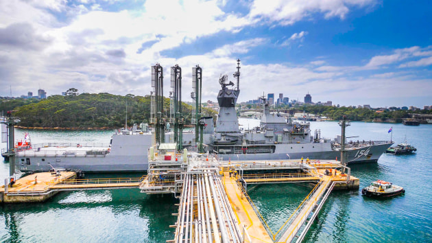 HMAS Parramatta at Gore Bay Terminal in Sydney Harbour. Credit: Viva Energy