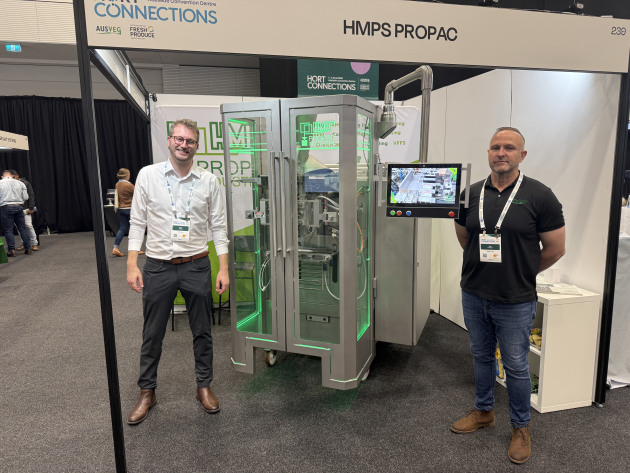 HMPS Propac's Jake Marshall and Glen Foreman show the company's flagship VFFS system.