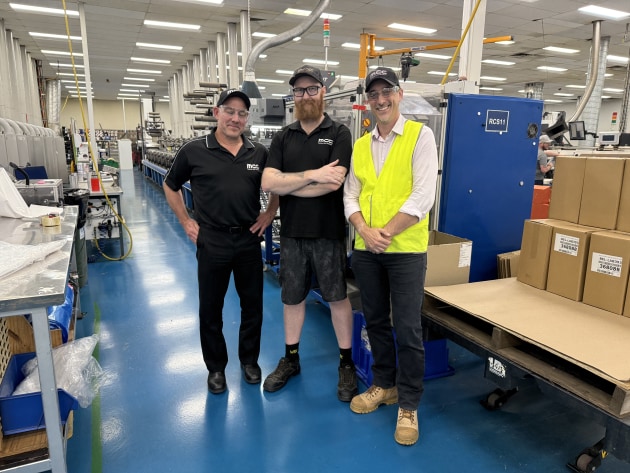 ANZ operations director Shane Kuchel, apprentice Ryan Twomey, and Brisbane GM Mark Buckland