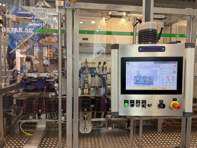 One of the smart factory zones saw a demo of Goglio's GStar VFFS producing 250g flexible coffee packages using recycle-ready mono PE with paper coating. The demo included a wrap-around packer from Sotemapack, a Robopac palletiser with wrapping machine and and OCME LGV system -- with end-to-end production connectivity via the Goglio Mind connected platform
