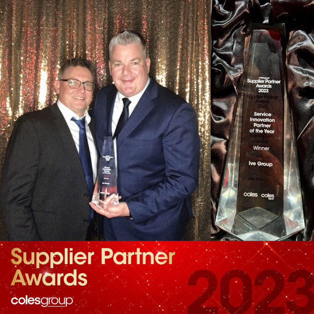 Darryl Meyer and Matt Aitken with the Coles Supplier of the Year Award at the event