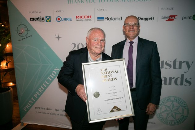 Lifetime achievement: Keith Ferrel, with Media Super CEO Tony Griffin