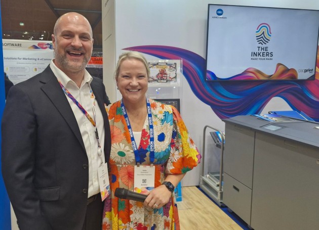 Launching the Inkers, the new emerging talent programme for print: Kellie Northwood, VMA, and Andy Cocker, Konica Minolta