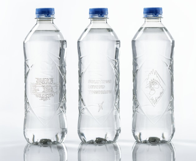 Relevant information is laser marked directly onto the bottle.