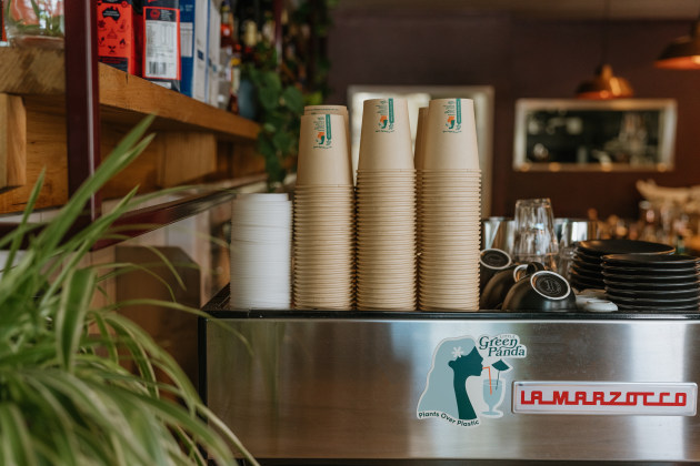 Coffee cups from Little Green Panda, made from agricultural by-products.