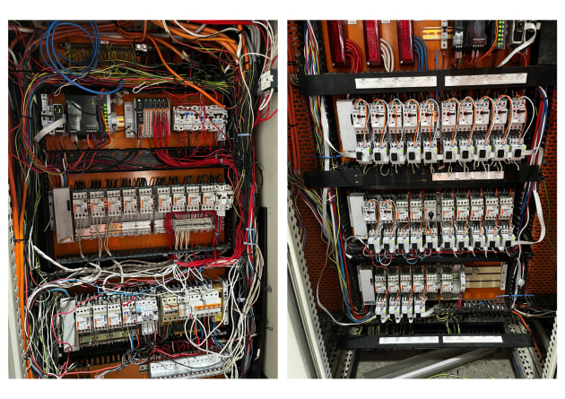 Rockwell Automation’s single-pair EtherNet/IP In-cabinet Solution can reduce wiring by up to 80 per cent. Pictured above is a before (left) and after (right) of this solution being deployed by Real Pet Food Company in Australia as part of an electrical panel modernisation project.
Source: Rockwell Automation